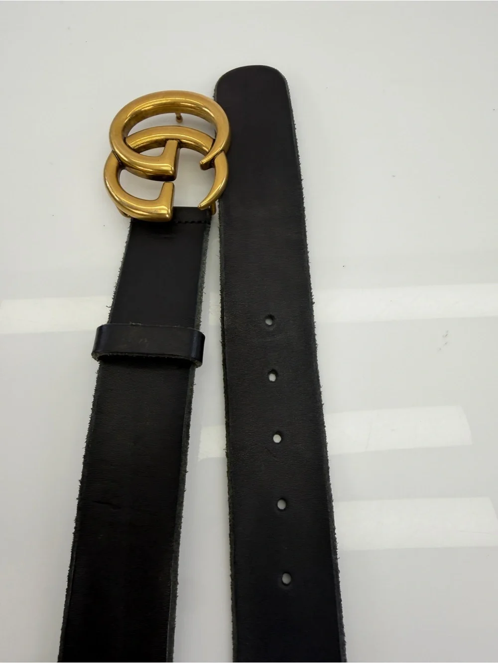 Gucci Raw Edge Unfinished Wide Marmont Double G Leather Belt 409416 80/32